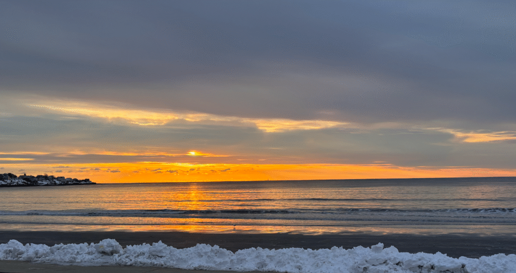 Long Sands Beach with snow